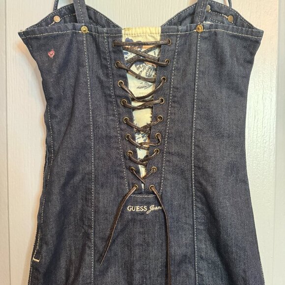 Guess Jeans Y2K Denim Lace Up Back Corset Bodycon Bustier Mini Dress Size 1 XS - Picture 9 of 16
